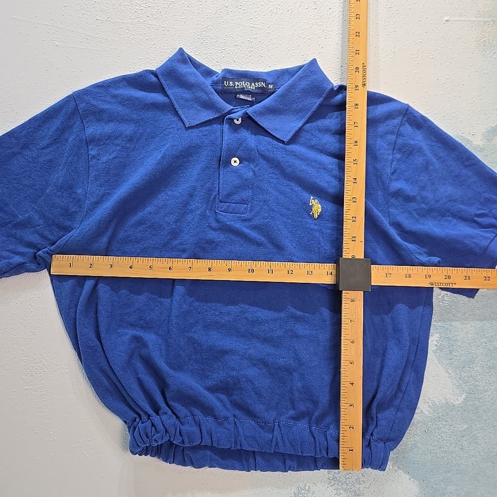 Cropped US Polo Association Womens L Polo Shirt Royal Blue Custom Stretchy Hem - Picture 3 of 9